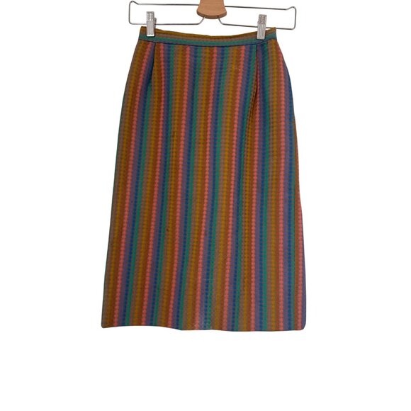 Dresses & Skirts - Vintage Multicolor Striped A-Line Wool Blend Skirt w/ Back Slit & Sz M
